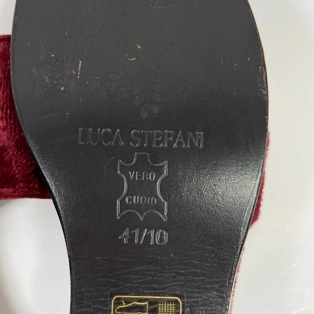 Vintage Luca Stefani Cross Velvet Wedge Sandals Women 41/10 Red Gothic Slides